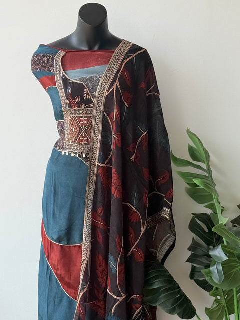 Ajrakh Printed Russian silk suit material