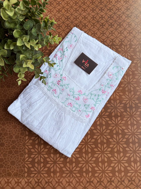 L size pastel emb cotton nighty - white