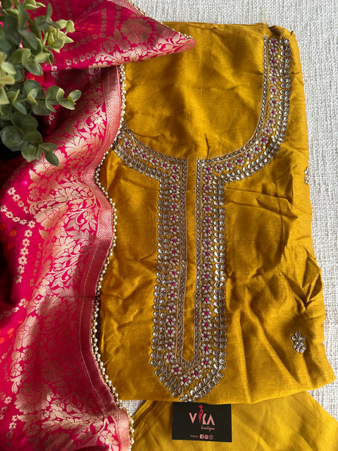 Partywear neck emb salwar material