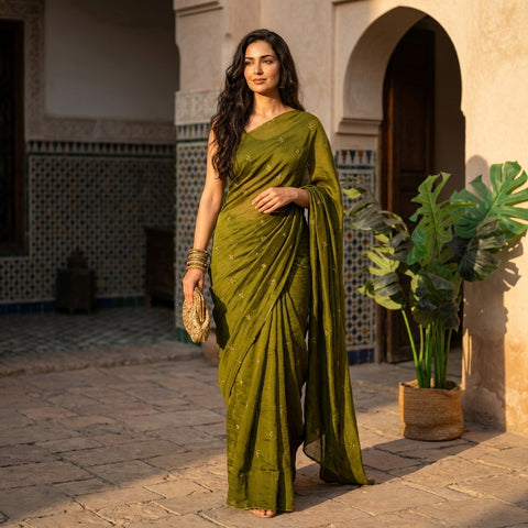 Seq work partywear jute saree with blouse