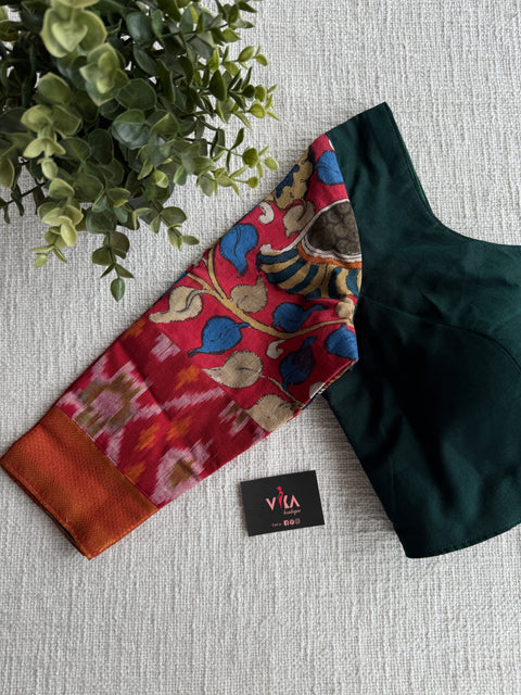 Bottle green patch work Blouse