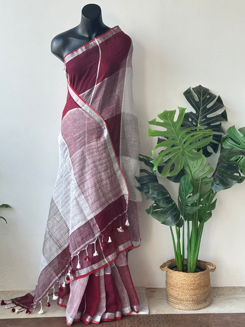 Multicolour cotton linen saree