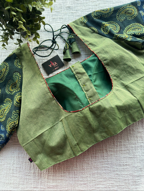3/4 sleeve patch work cotton blouse