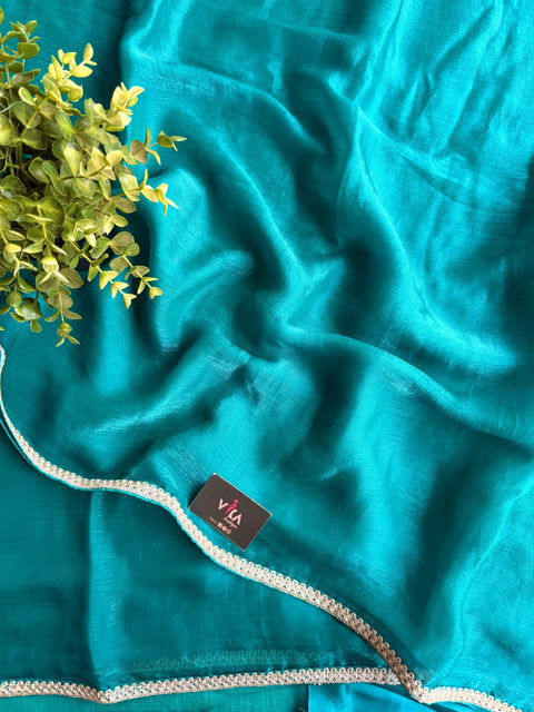 Cyan green chiffon saree with blouse