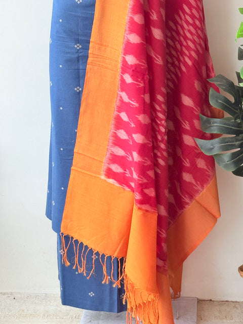 Handloom cotton set with ikat dupatta