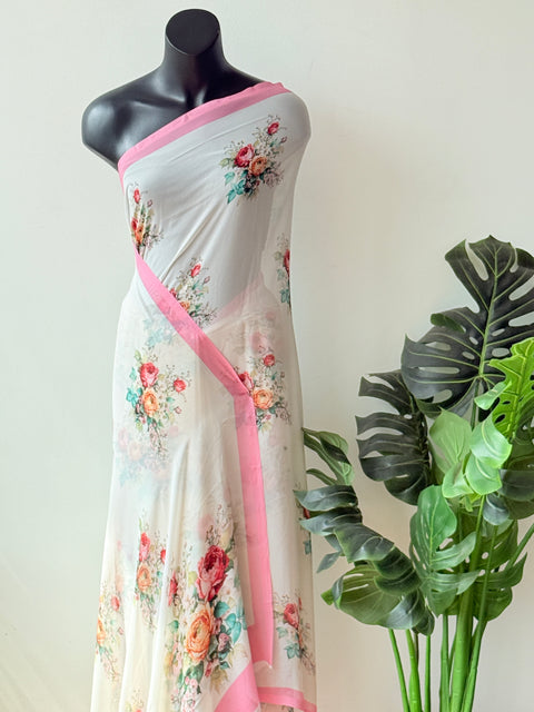 Floral printed georgette saree