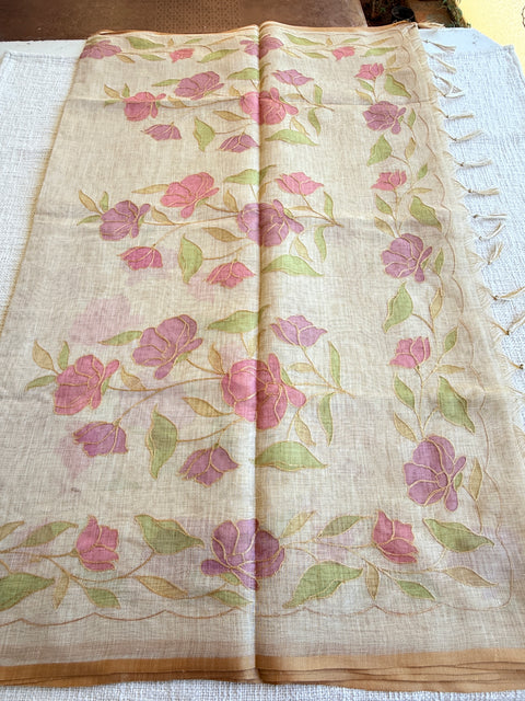 Aari Emb work noil cotton saree