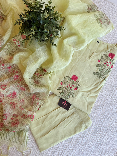 Mint green printed cotton Ready suit set