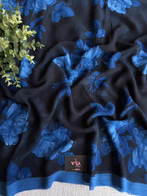 Floral printed georgette saree