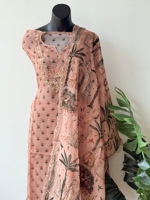 Pichwai printed organza silk suit material