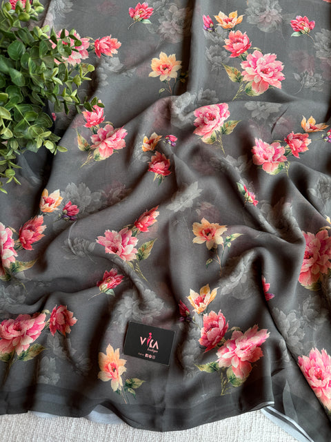 Floral printed georgette saree