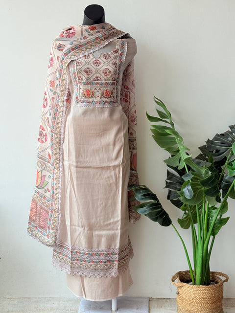 Neck work linen cotton suit material
