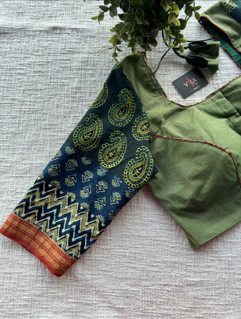 3/4 sleeve patch work cotton blouse
