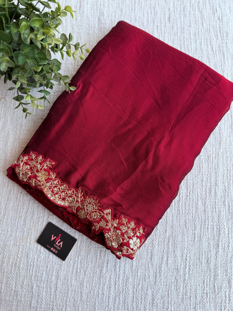 Burgandy Designer plain saree with blouse