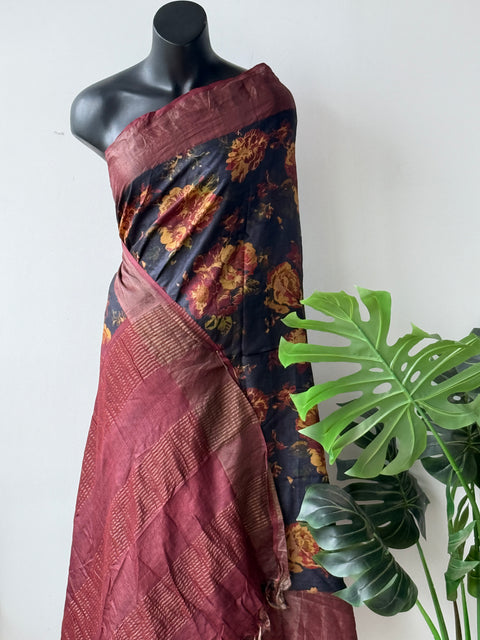 Digital printed desi tussar silk saree