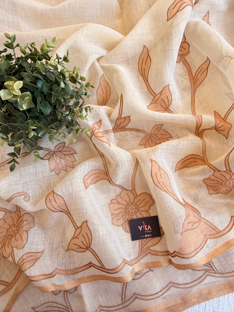Appliqué Emb work tussar cotton saree