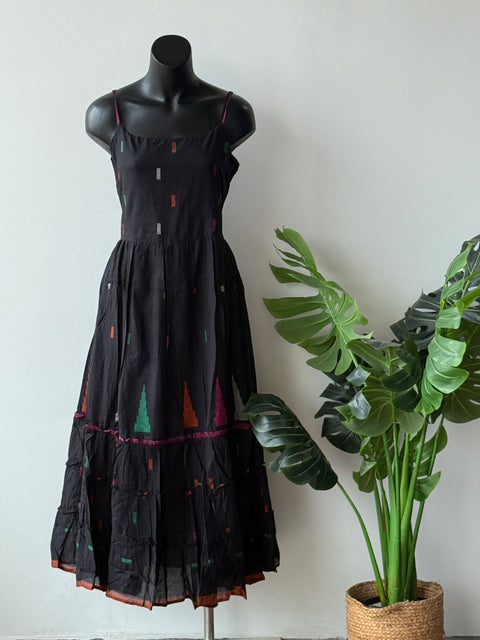 Black jamdani spegetti layered Casual Dress