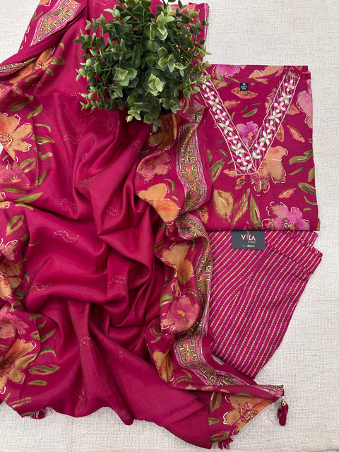 printed modal silk ready suit set
