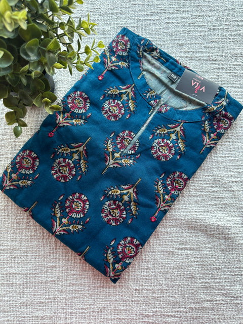 Ajrakh Printed cotton kurti - Blue