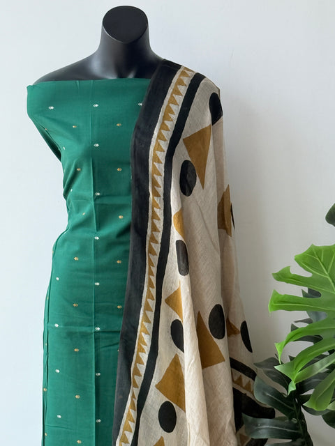 Handloom cotton set with linen dupatta