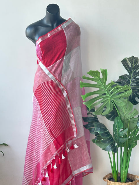 Multicolour cotton linen saree