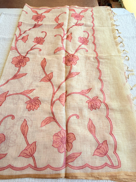 Appliqué Emb work tussar cotton saree