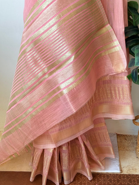 Peach weaving border tissue saree