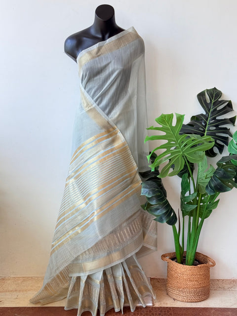 Pastel Blue weaving border tissue saree