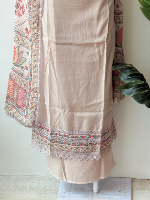 Neck work linen cotton suit material