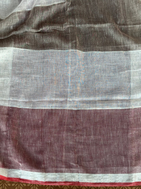 Multicolour cotton linen saree