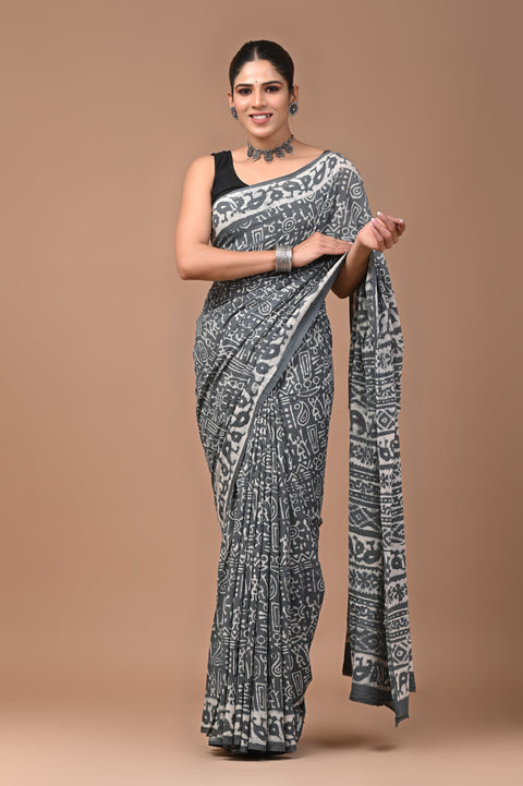 Bagru Printed mul cotton saree