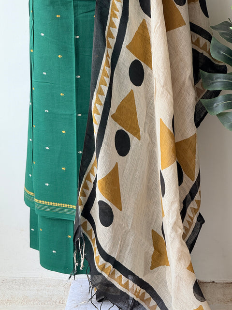 Handloom cotton set with linen dupatta