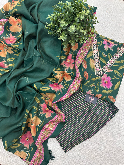printed modal silk ready suit set