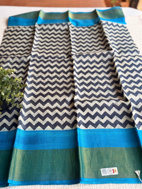 Printed tussar silk saree