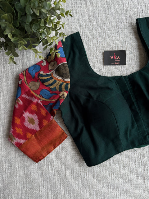 Bottle green patch work Blouse