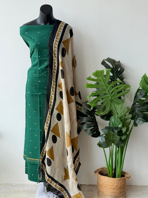Handloom cotton set with linen dupatta