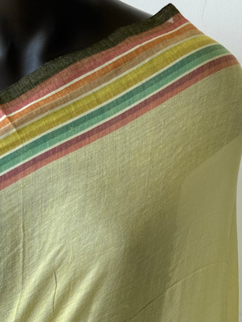 Multi border mul cotton saree - Yellow