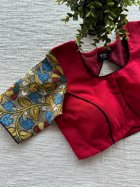 Red kalamkari pure cotton blouse