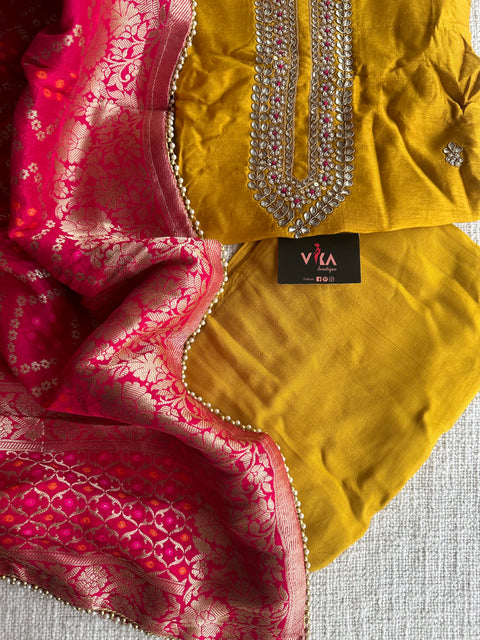 Partywear neck emb salwar material