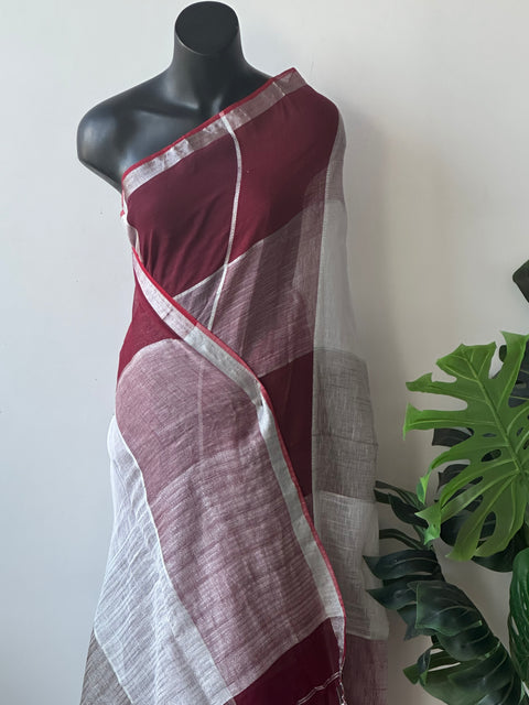 Multicolour cotton linen saree
