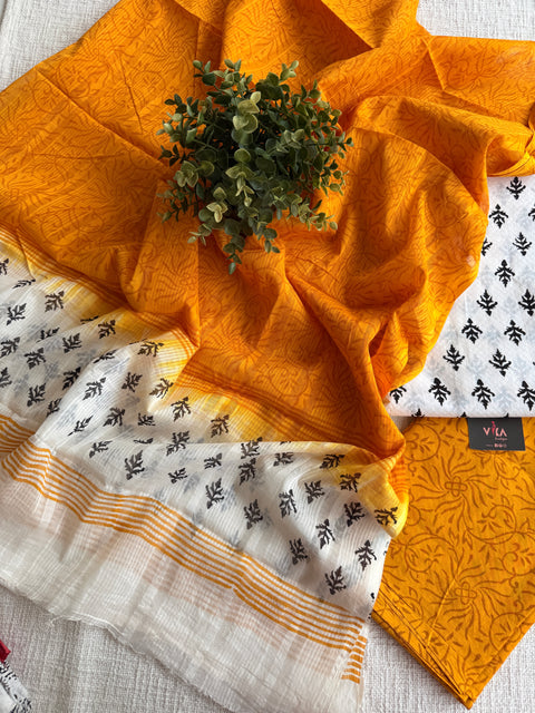 Dobby cotton salwar suit set - yellow