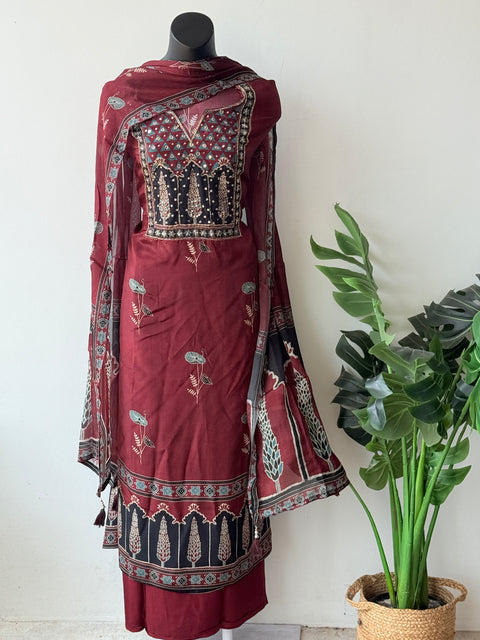 Ajrakh Printed Russian silk suit material