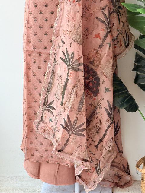 Pichwai printed organza silk suit material