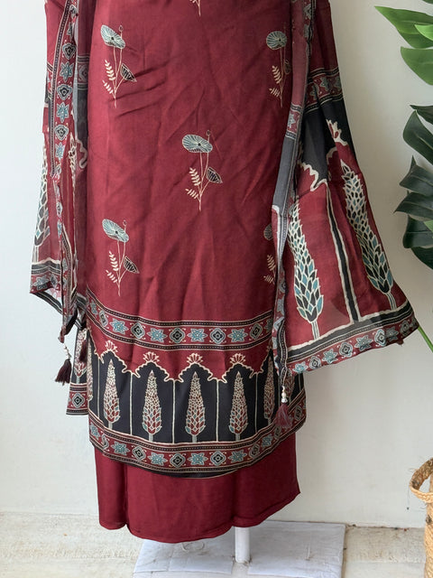 Ajrakh Printed Russian silk suit material