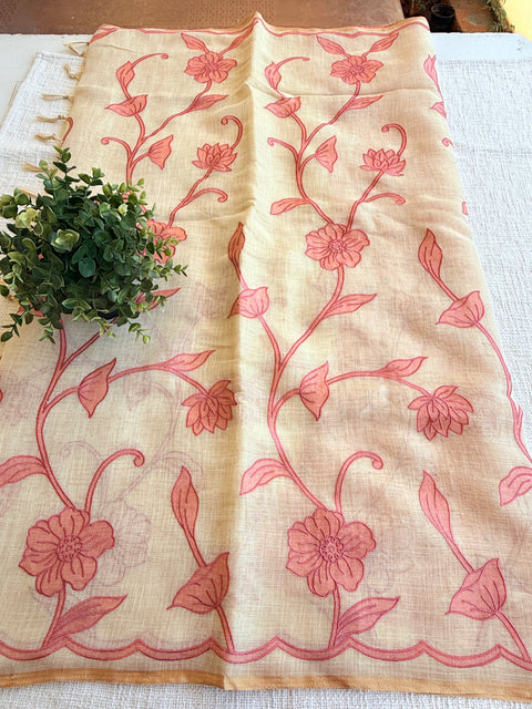 Appliqué Emb work tussar cotton saree
