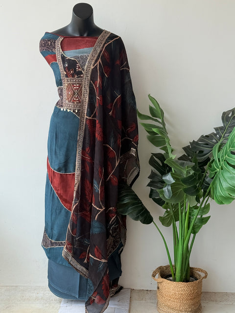 Ajrakh Printed Russian silk suit material