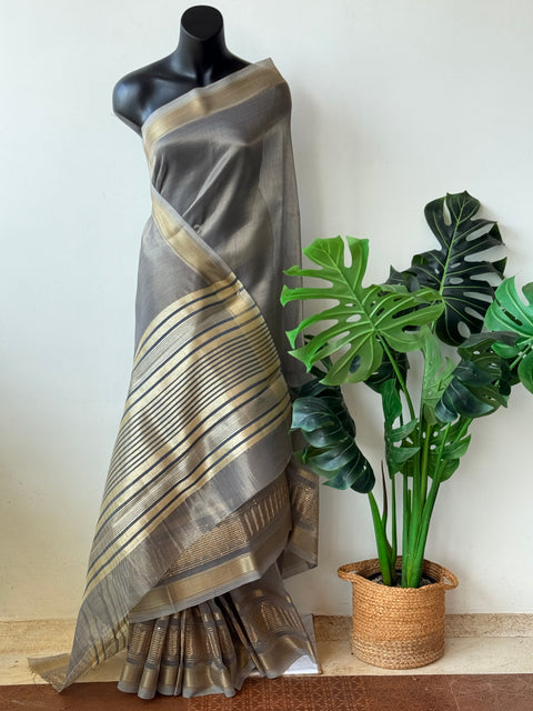 Light Grey weaving border tissue saree