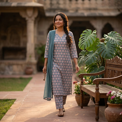 Printed cotton ready suit set
