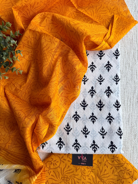 Dobby cotton salwar suit set - yellow