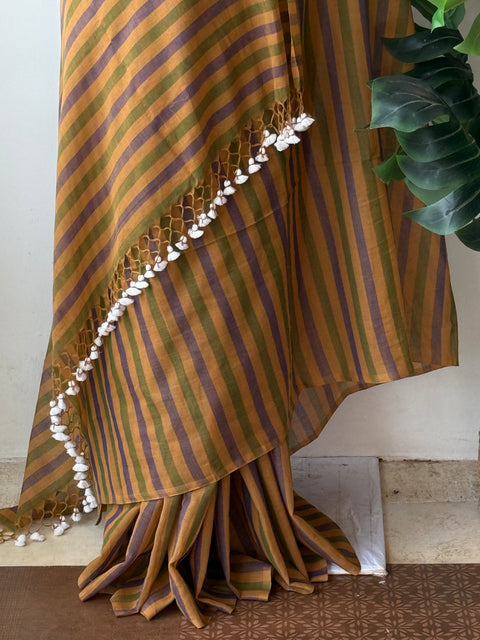 Self striped handloom cotton saree
